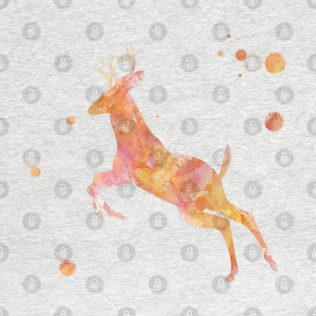 Running Deer Watercolor Painting by Miao Miao Design